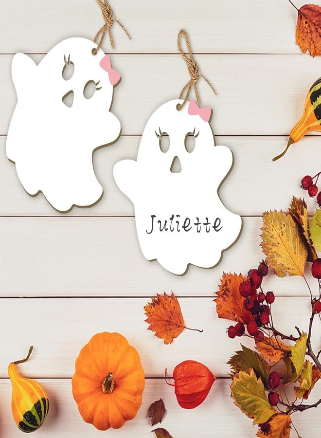 Aukolass Halloween Basket Tags for Kids Custom Name tag，Wooden Boo Gift Tags with Ropes for Hanging Ornaments Decorations (Boo(Pink), 6) - Image 5